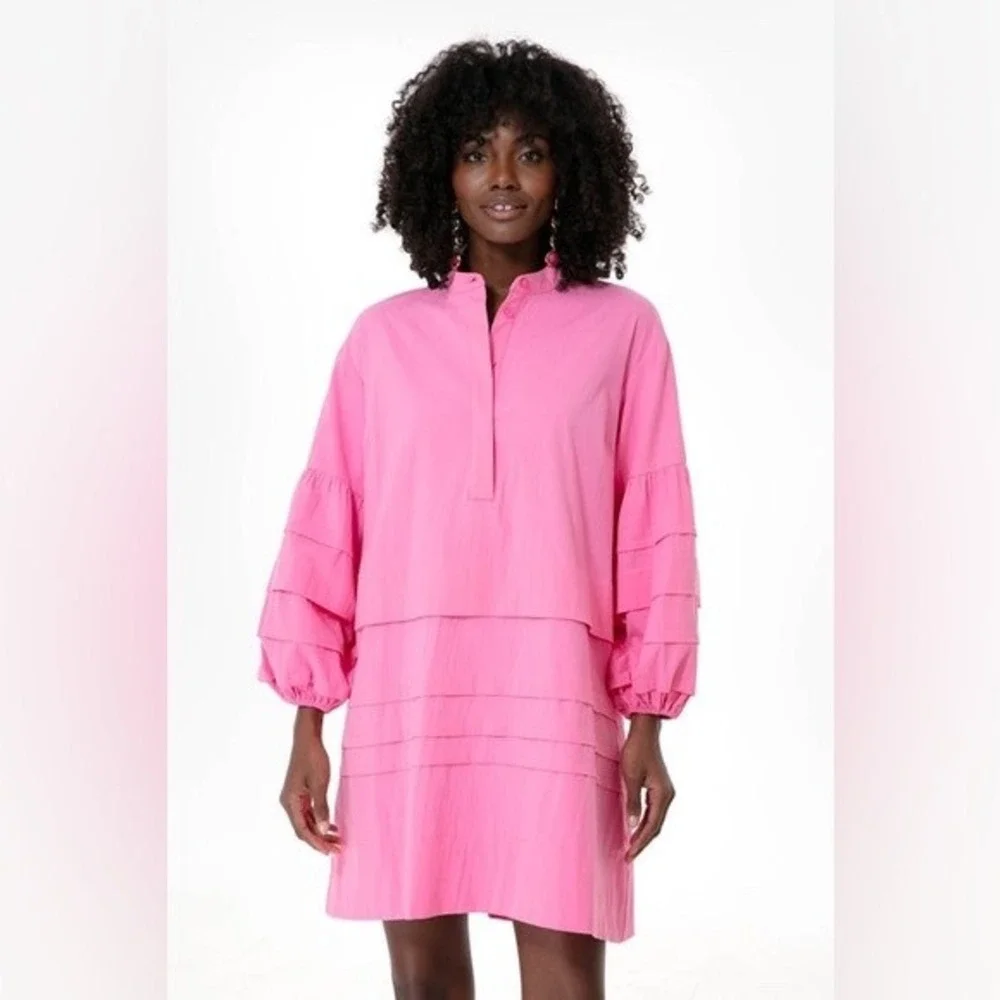 Tuckernuck x Pomander Place | Chelsea Pintuck Dress M Pink Mini Y22657T - Picture 2 of 12